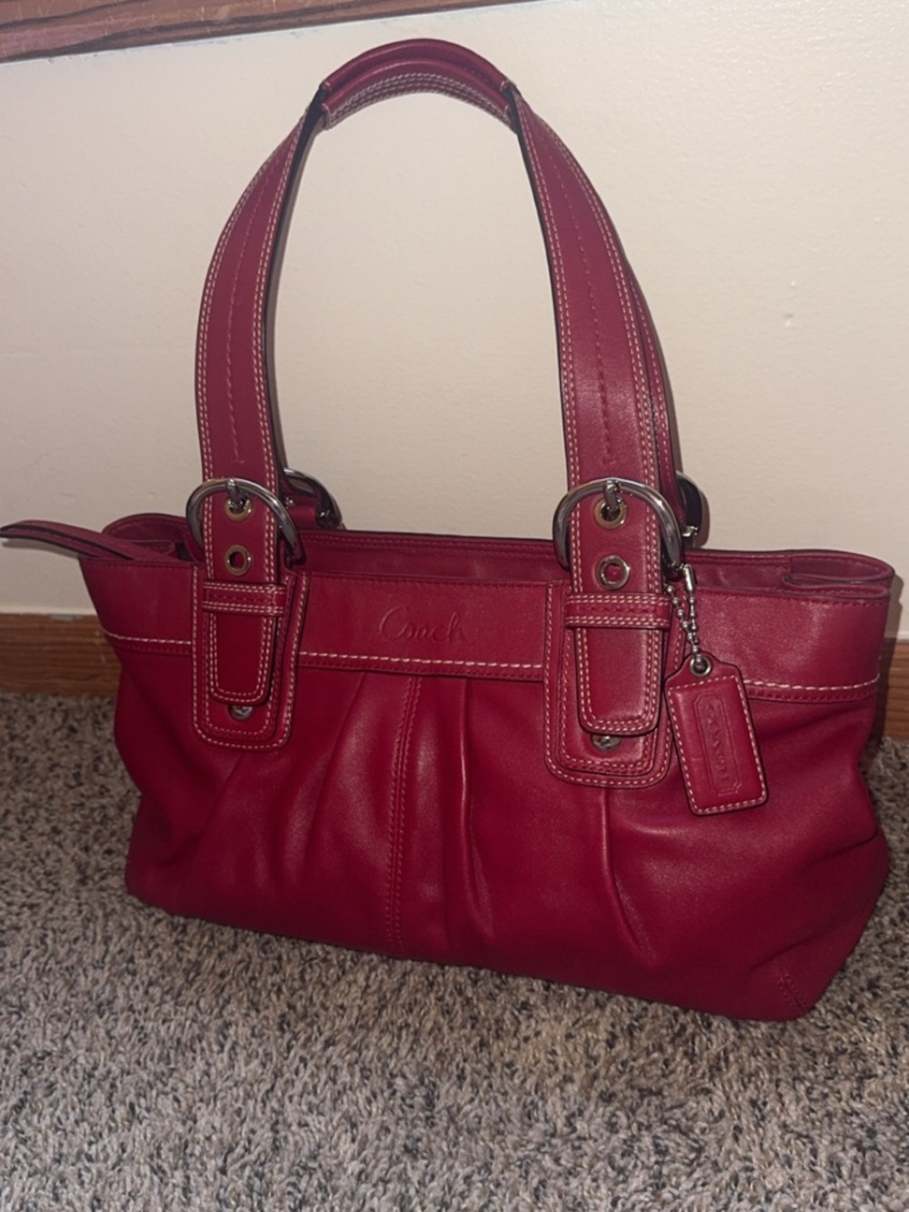 red leather Coach F13732 Vintage Soho Y2K Pleated Leather Shoulder Bag